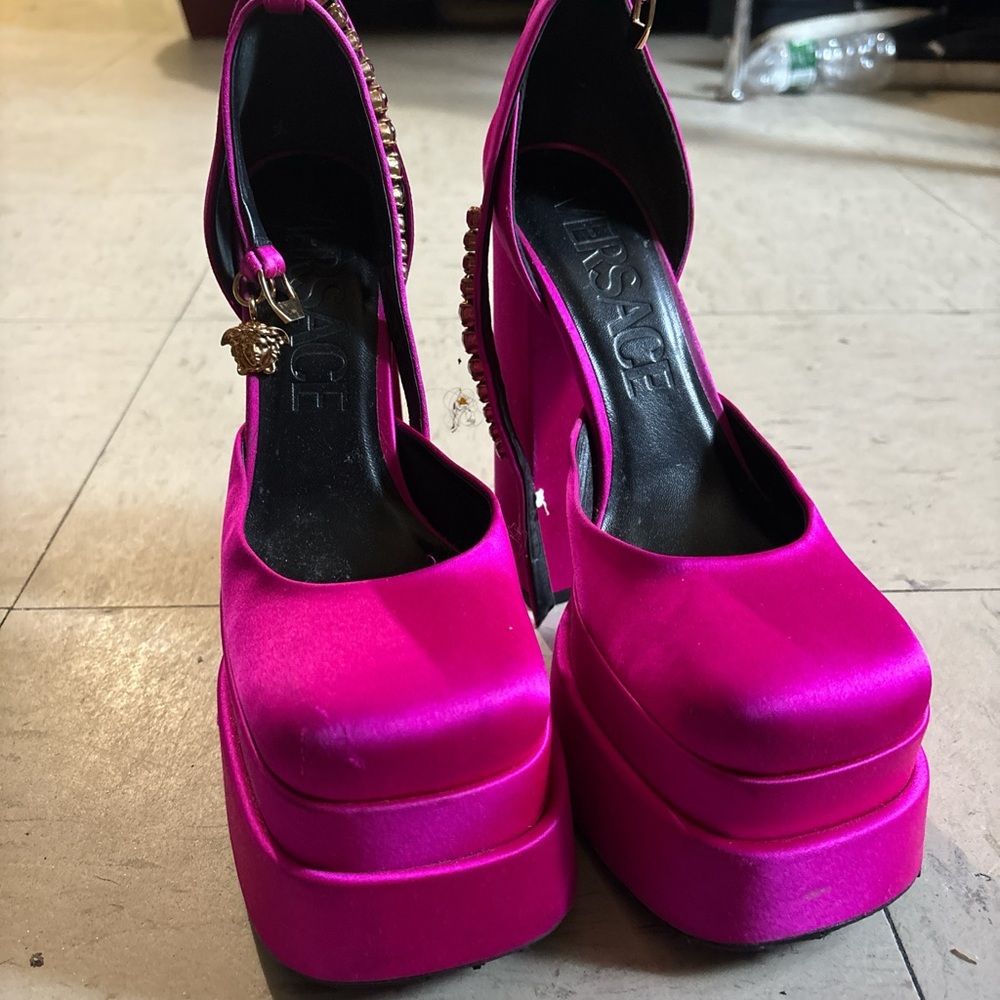 Versace Fuchsia Satin Platform Heels